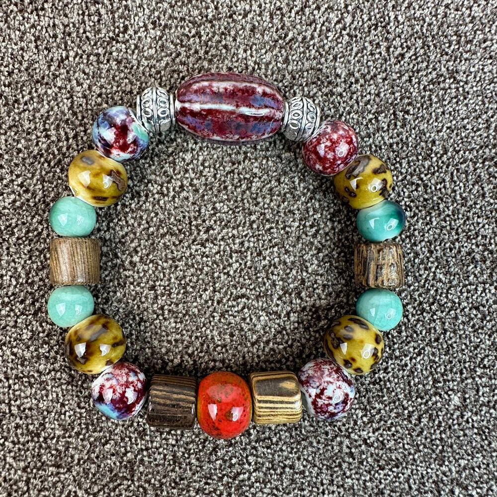 Ceramic Beads Bracelets in Multi-color with Red Beans Charm